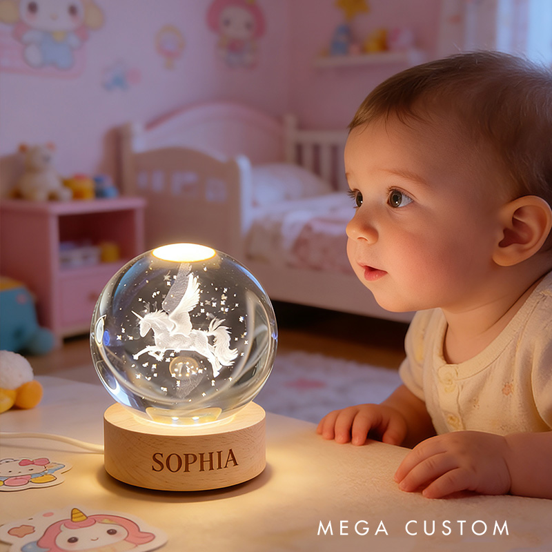 Personalized Beautiful Winged Horse Light Perfect For Baby Nursery Room 3D Spherical Crystal Lamp