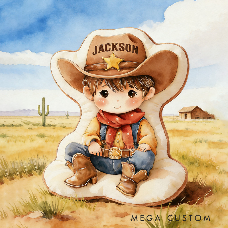 Personalized Cute Cow Girl Boy Pillow With Hat And Boots For Western Lovers Graphic 3D Print Pillow