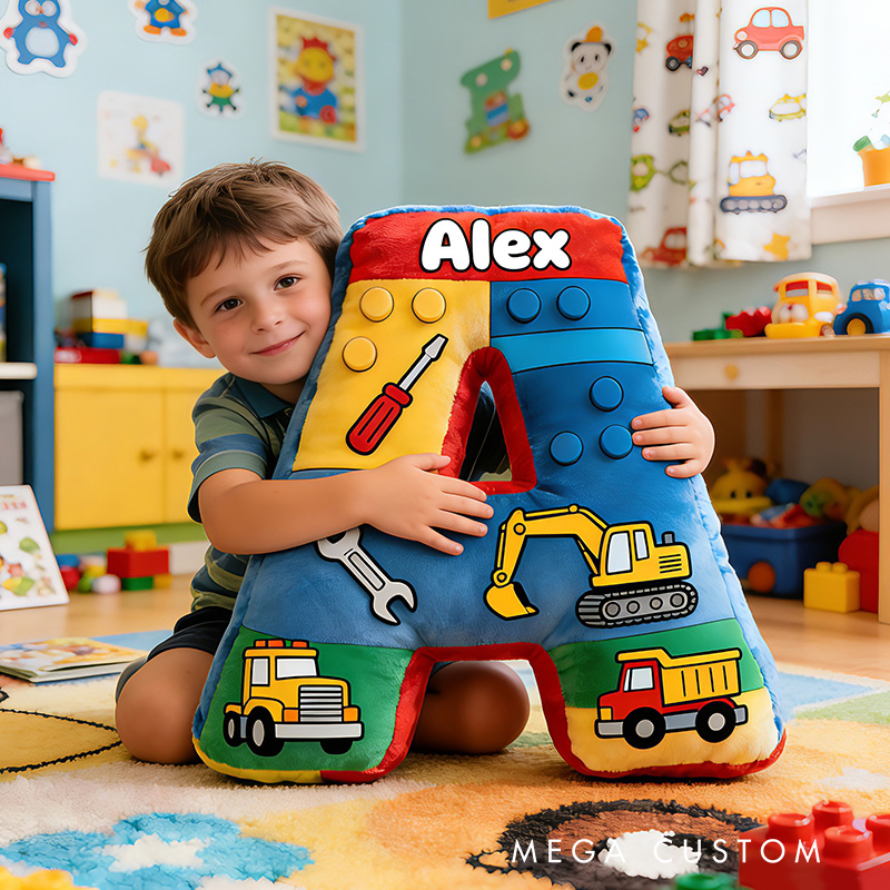 Personalized Colorful Alphabet Pillow With Diggers And Wrenches Design Graphic 3D Print Pillow