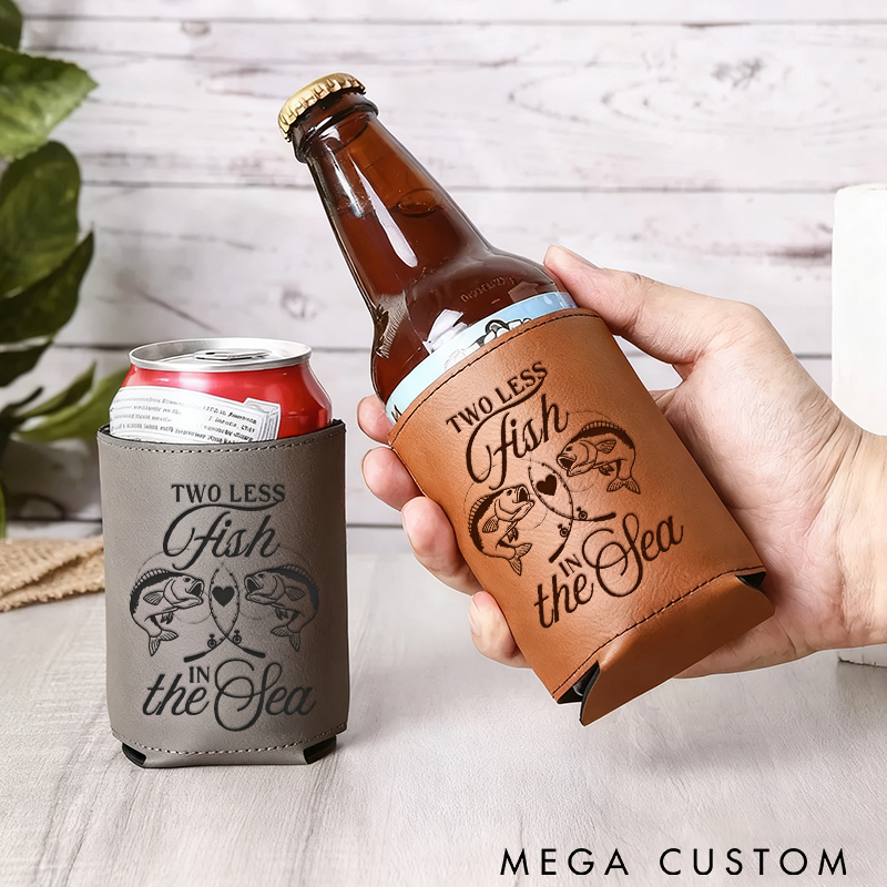 Personalized Fishing Can Cooler Custom Names and Time Two Less Fish in the Sea Design Perfect for Weddings Couples and Fishing Lovers
