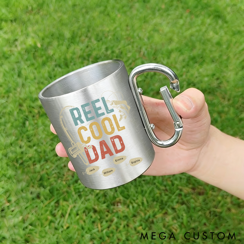 Personalized Fishing Mug Stainless Steel Cup with Carabiner Handle Custom Names Perfect Gift for Fishing Enthusiast Dads Grandpas