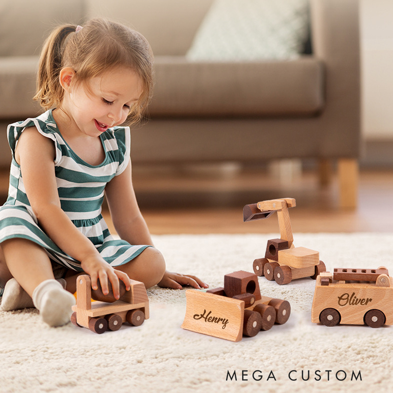 Personalized Toy Construction Excavator Handmade Wooden Construction Toy Vehicles Custom Baby Gifts Birthday Boy Gifts Kids Pretend Play First Christmas