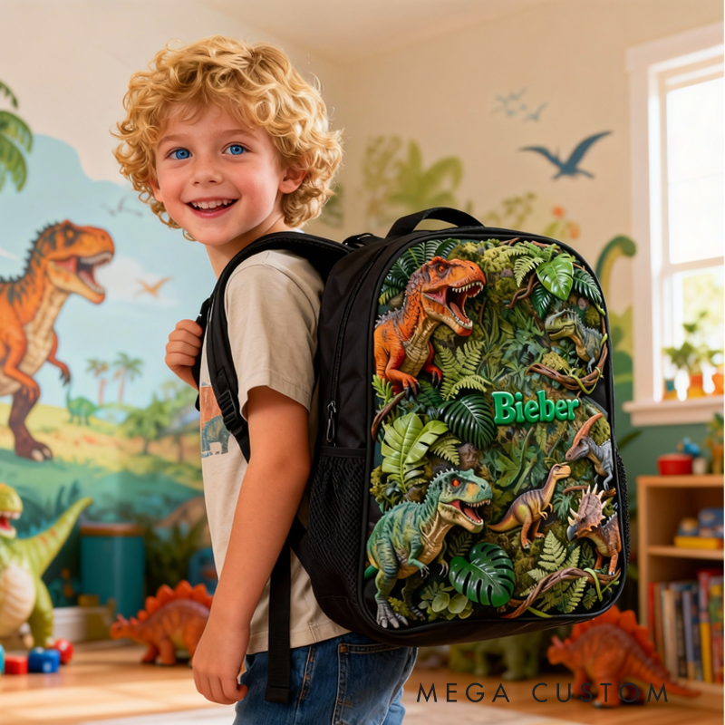 Personalized Cool Dinosaur Design and Custom Name for Kids Black to School Gift Dinosaur Lover Gift