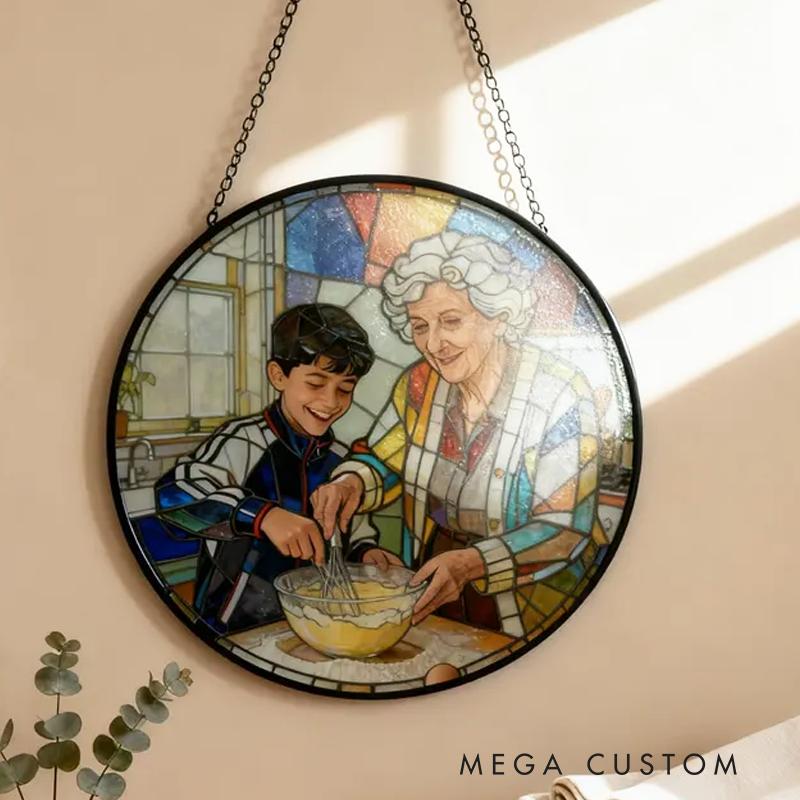 Personalized Stained Glass Portrait Ornament Christmas Suncatcher Kids Photo Gift Holiday Keepsake