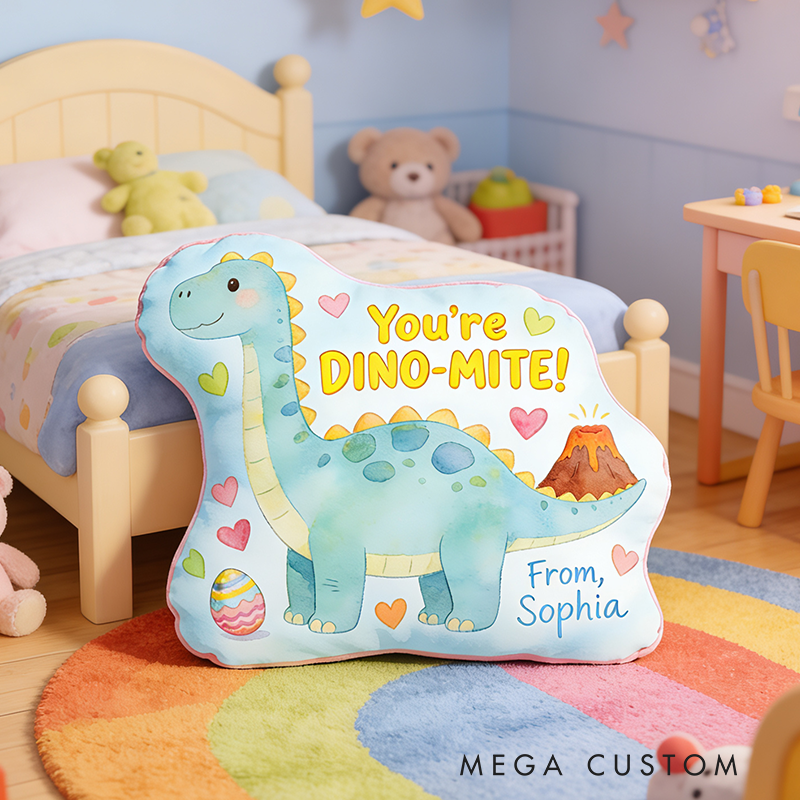 Personalized Cute Dinosaur Shaped Pillow For Kids With Colorful Volcano Theme Graphic 3D Print Pillow