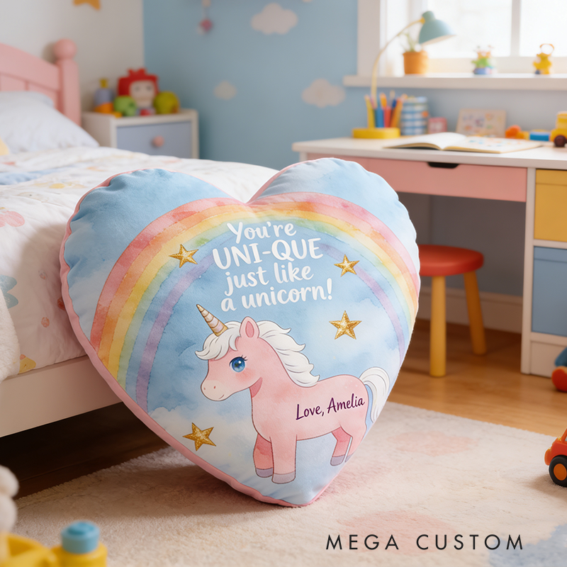 Personalized Heart Shaped Dream Horse Pillow For Girls With Rainbow Theme Graphic 3D Print Pillow