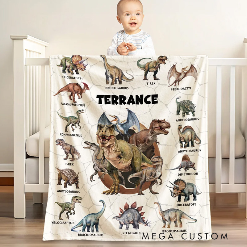 Personalized Dinosaur Themed Multicolor Soft Throw Blanket with Name Home Decor Birthday Gift for Kids Dinosaur Lover