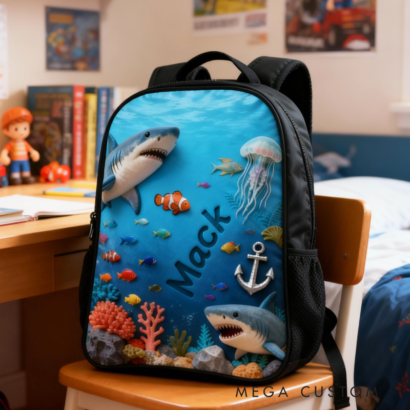Personalized Underwater World Design and Custom Name for Kids Black to School Gift 