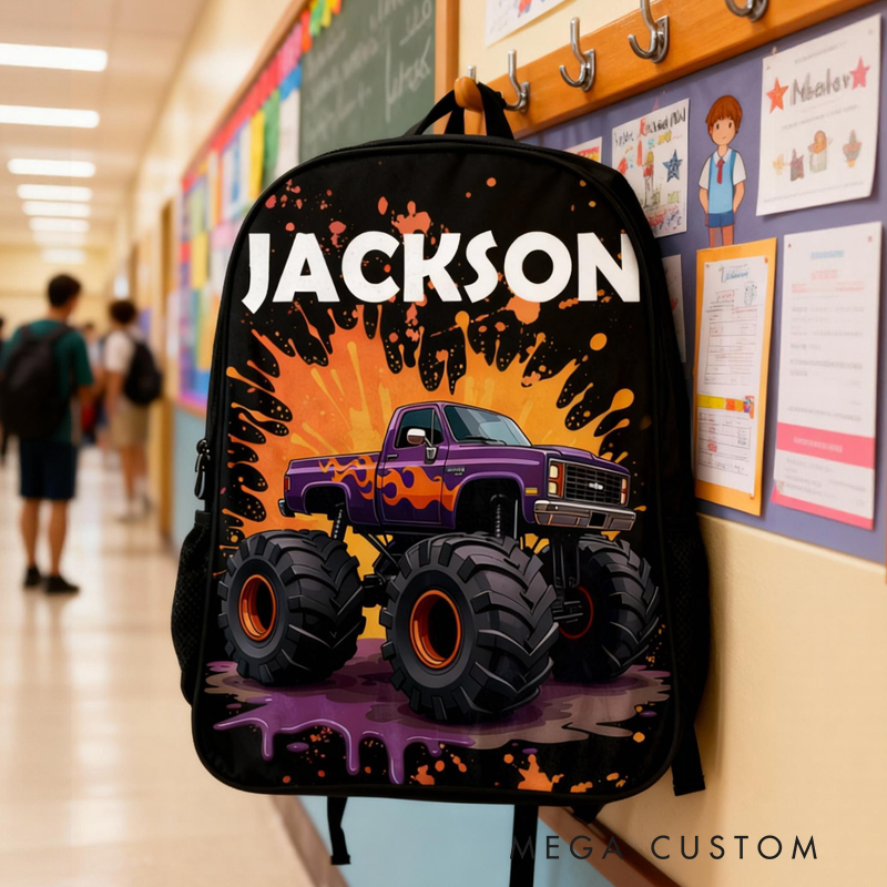 Personalized Big Wheel Off-Road Truck Design and Custom Name for Kids Black to School Gift 