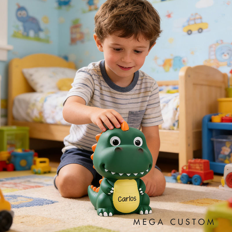 Personalized Colorful Dinosaur Money Bank Great For Nursery Decor Piggy Bank