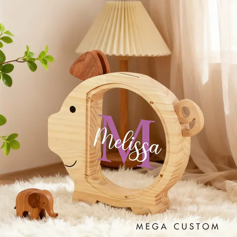 Personalized Kids Piggy Bank Wood Money Box for Kids Baby Shower Gift Personalized Wood Piggy Bank Nursery Decor Wooden Chritmas Gift