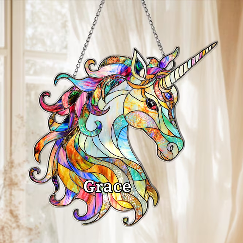 Personalized Dream Horse Acrylic Suncatcher Pink Winged Horse Window Art Fantasy Decor Iridescent Glass Ornament
