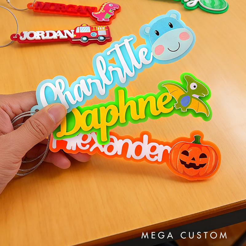 Personalized Cute Dinosaur Bus Multicolor Name Keychain Back to School Birthday Gift for Kids