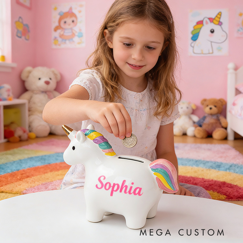 Personalized Cute Dream Horse Money Bank For Girls With Colorful Rainbow Ceramic Piggy Bank