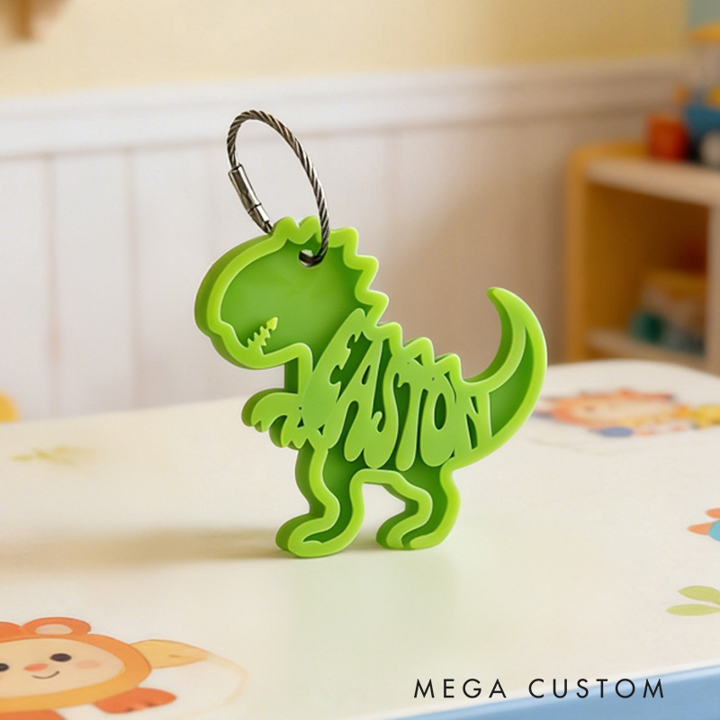 Personalized Cute Dinosaur Name Tag Keychain For Kids With Fun Prehistoric Theme Keychain