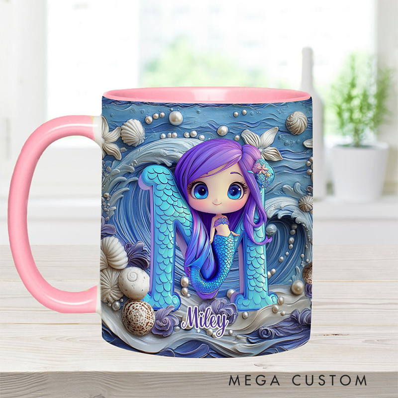 Personalized Beautiful Mermaid Letter Kid Accent Mug Birthday Gifts for Kids
