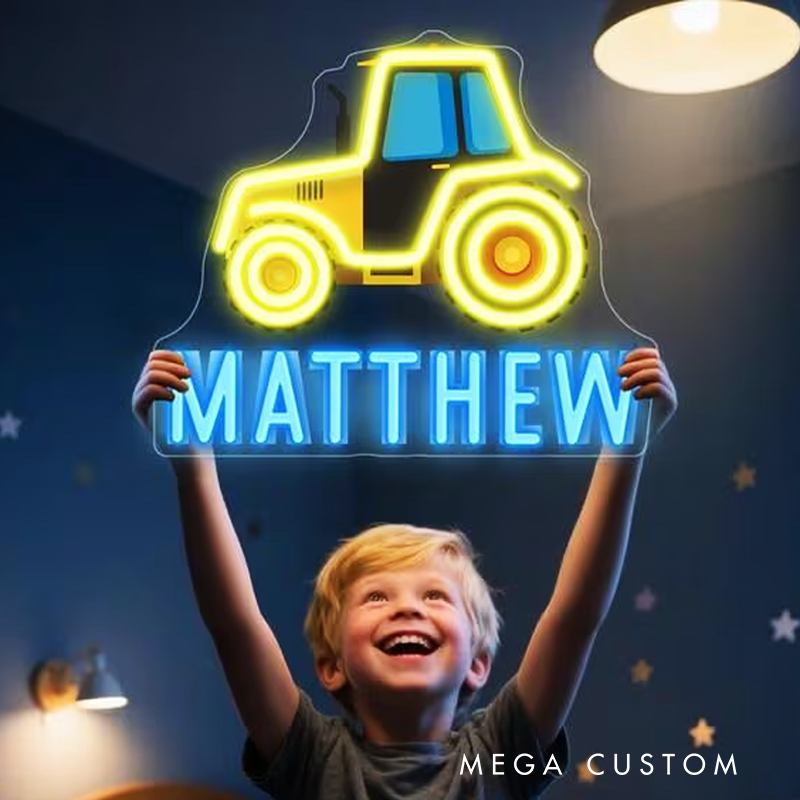 Personalized Tractor Neon Sign for Kids Truck Custom LED Lights Kids Room Decor Personalized Name Neon Sign Birthday Gift Nursery Room Aesthetic