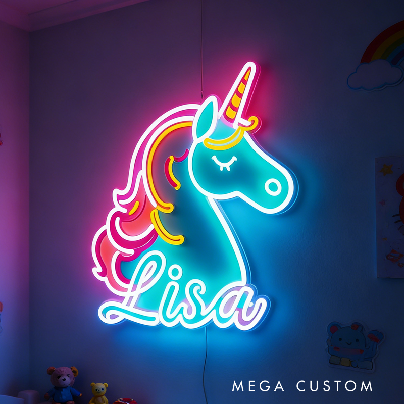 Personalized Rainbow Unicorn Neon Sign CustomLED Name Light for Nursery Bedroom Wall Decor Unique Gift for Children Birthdays Baby Showers