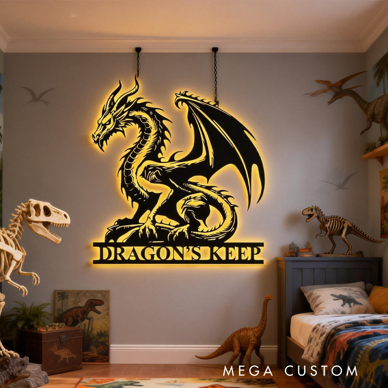 Personalized Dragon Neon Sign for Game Room Custom Name Fantasy Wall Art Gothic Dragon Wall Art with LED Dragon Metal Sign Gamer Gift
