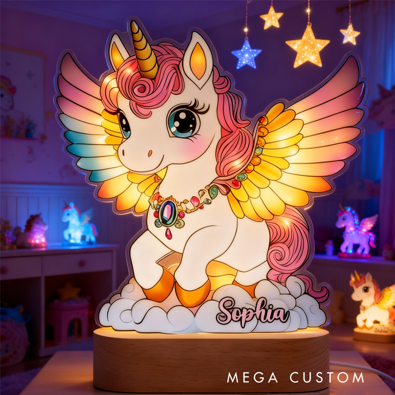 Personalized Beautiful Unicorn Kid Shaped Plaque Light Base Birthday Gifts Gift for Kids