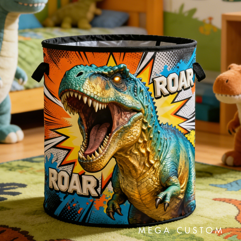 Personalized Cartoon Style Dinosaur Themed Laundry Basket Birthday Gift for Kids