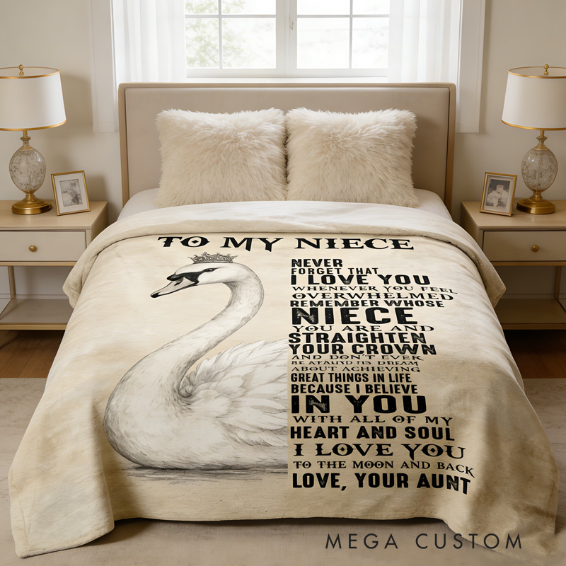 Personalized To My Niece Swan Pattern Custom Quote Warm Cozy Throw Gift Blanket Blanket