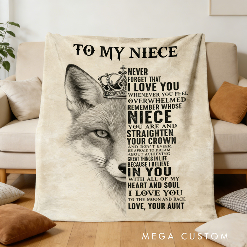 Personalized To My Niece Fox Pattern Custom Quote Warm Cozy Throw Gift Blanket Blanket