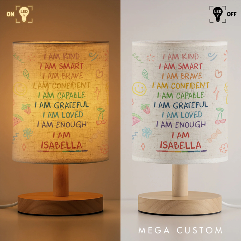 Personalized I Am Inspirational Words Fabric Lamp Custom Lamp Gift for Daughter and Self Empowerment Lovers