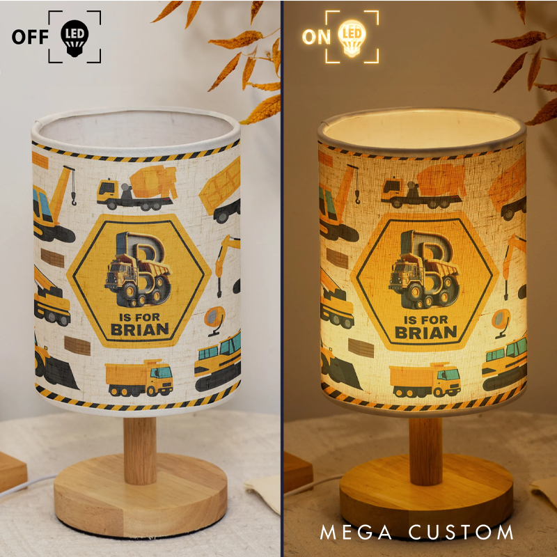 Personalized Construction Truck Letter Fabric Lamp Birthday Gift for Kids