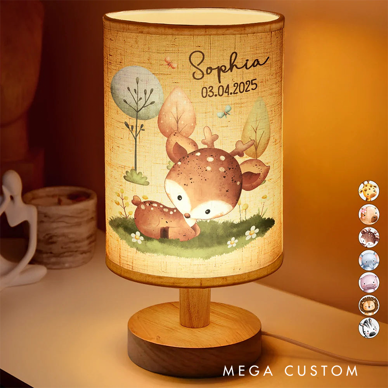 Personalized Baby Animal Fabric Lamp Birthday Gift for Baby or Kids