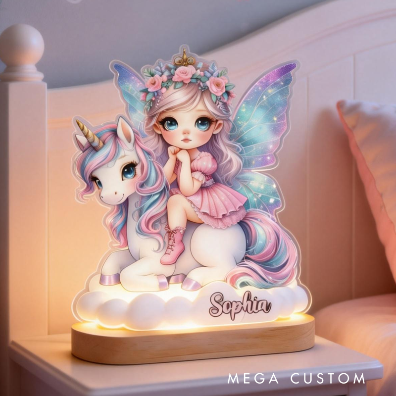 Personalized Flower Fairy and Dream Horse Kid Shaped Plaque Light Base Birthday Gifts Gift for Kids