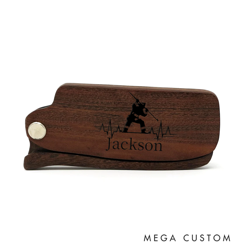 Personalized Wooden Beard Comb Firefighter Silhouette with Custom Name Gift