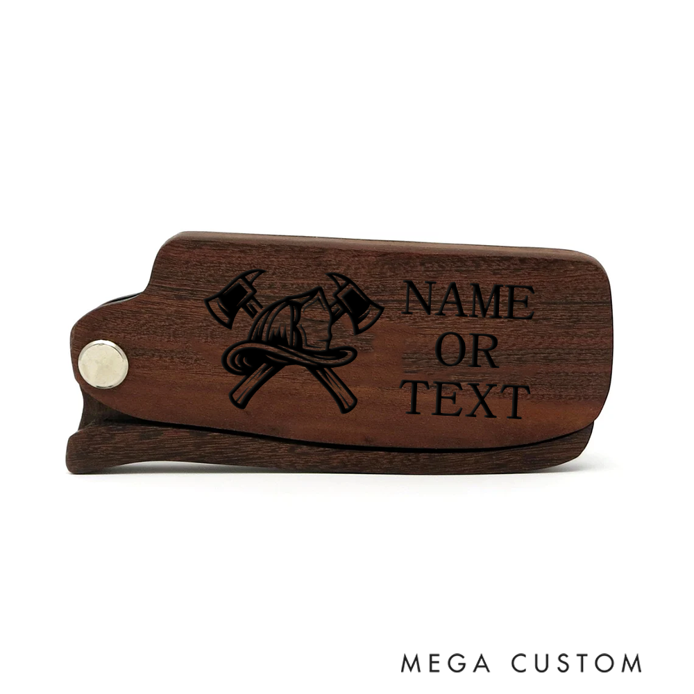 Personalized Wooden Beard Comb Custom Firefighter Ax Design with Name Text