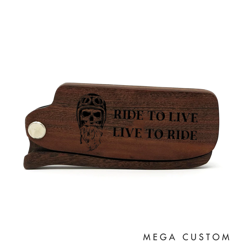 Personalized Wooden Beard Comb Custom Text Biker Design