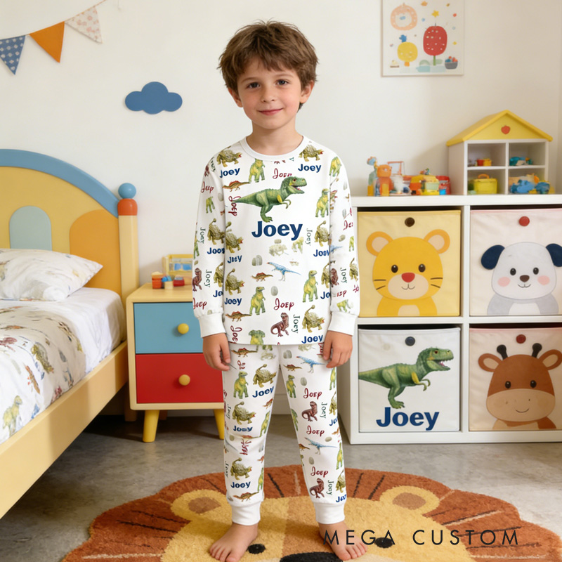 Personalized Adorable Theme Custom Name Warm Soft Flannel Kids Loungewear Pajama Set