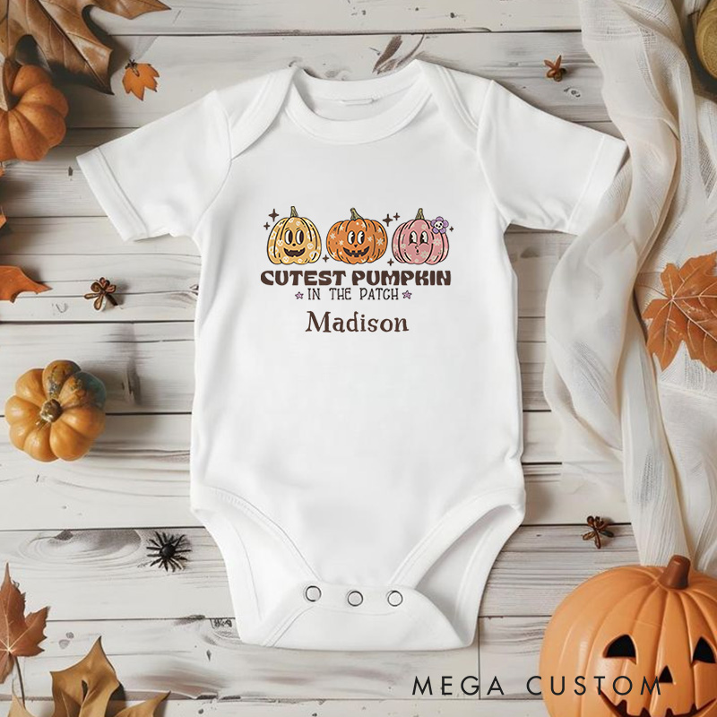 Personalized Cutest Pumpkin in the Patch Featuring Pumpkin Motif and Customizable Name for Baby Onesie
