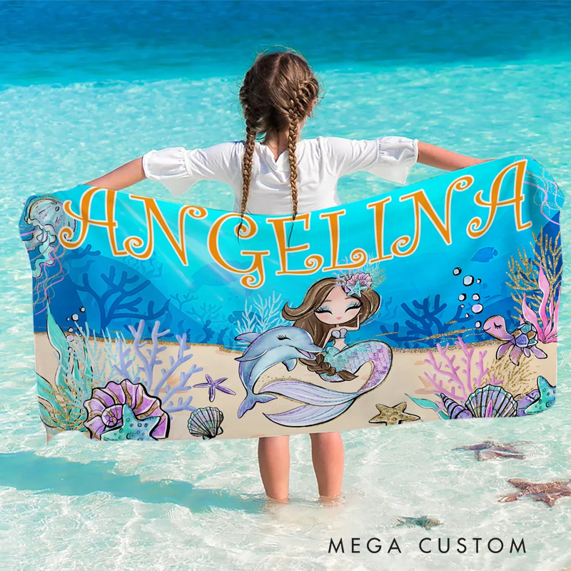 Personalized Fantasy Mermaid Quick Dry Oversized Beach Towel with Name Beach Party Holiday Gift for Girls