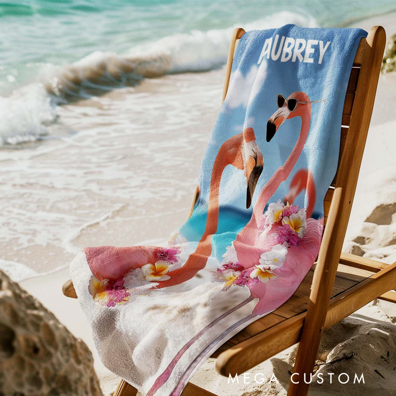 Personalized Funny Zebra Flamingo Animals Quick Dry Oversized Beach Towel with Name Summer Vacation Beach Party Gift