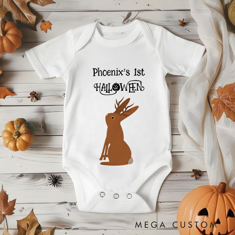 Personalized First Halloween Featuring Bunny Motif and Customizable Name for Baby’s Festive Outfit Baby Onesie