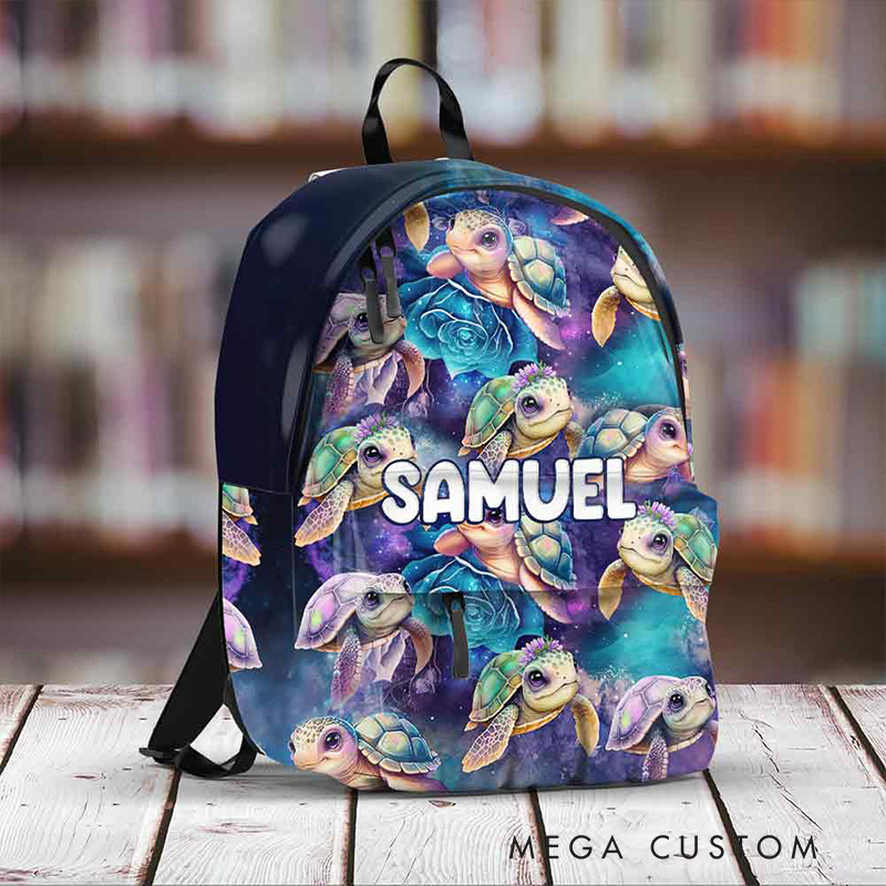 Personalized Adorable Sea Creature Design Custom Name Blue Ocean Print School Backpack