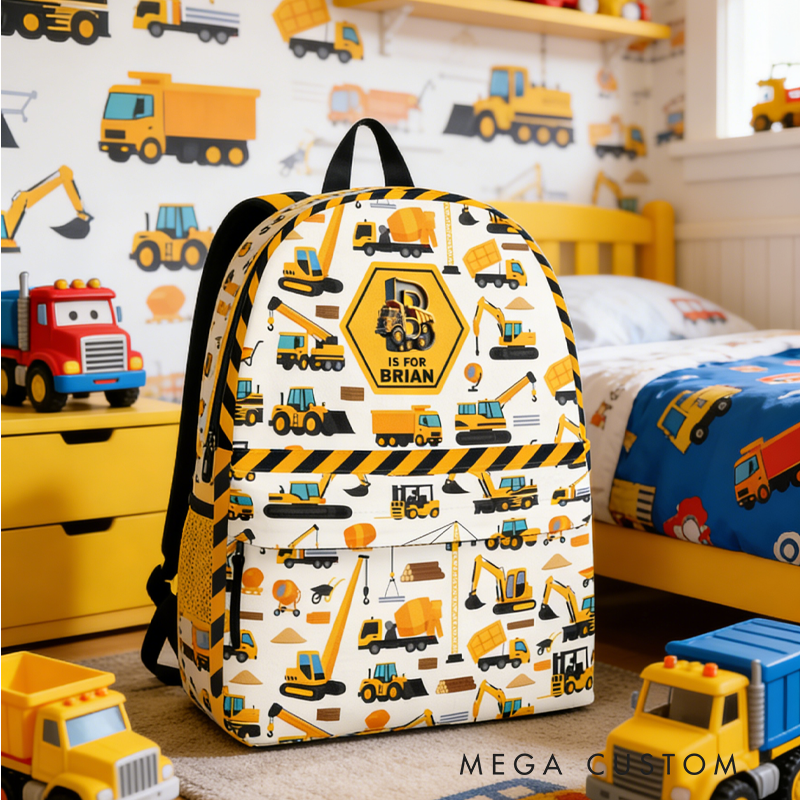 Personalized Construction Vehicles Truck Letter Kid Backpack Birthday Gift for Kids