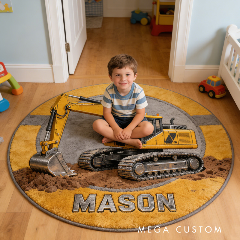 Personalized Unique Builder Theme Custom Name Heavy Equipment Machine Design Carpet Rug for Kids