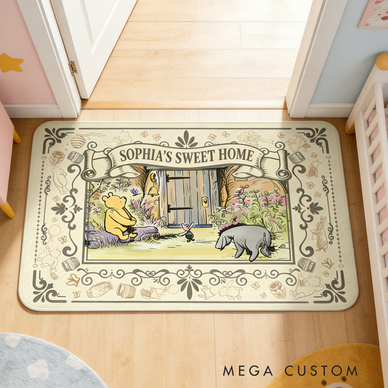 Personalized Classic Cute Bear with Name Doormat Birthday Gift for Her or Him