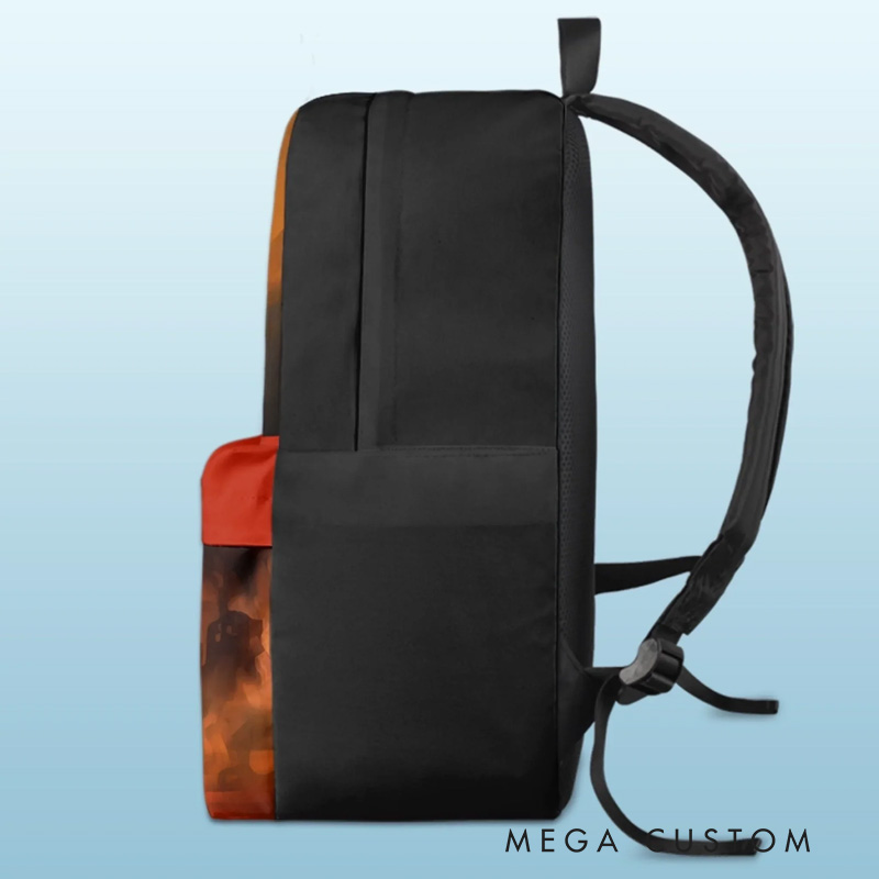 Personalized Unique Kid Fireman Theme Custom Name Red Flame Background Rescue Truck Design Backpack