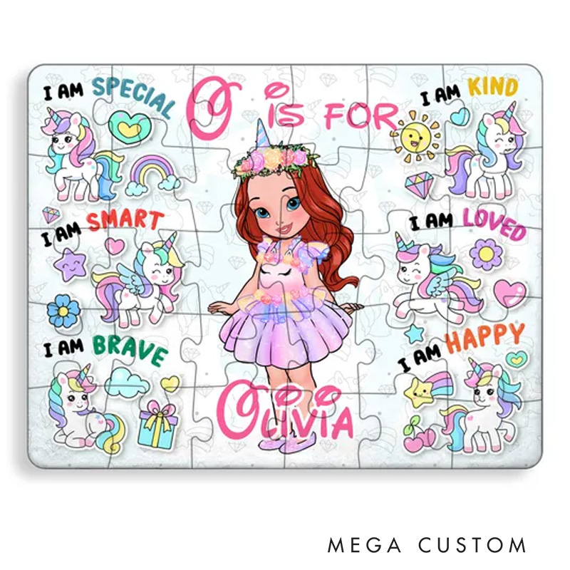 Personalized Fun Magical Princess Theme Custom Name Alphabet Learning Motivational Design Puzzle