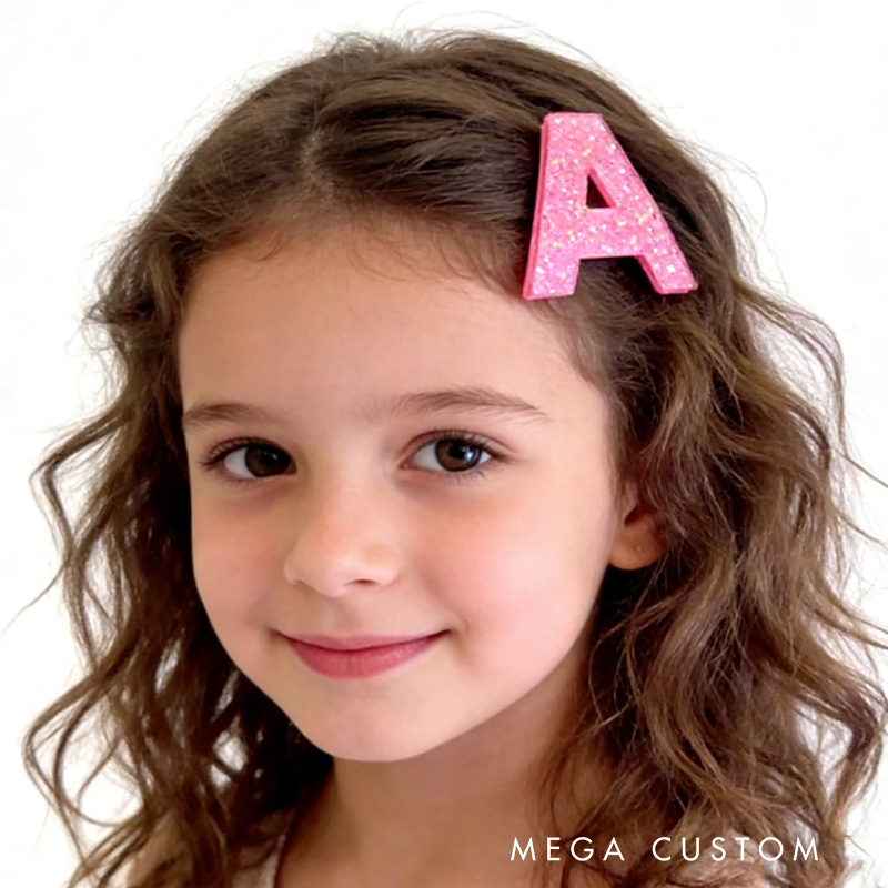 Personalized Initial Theme Custom Name Initial Glitter Font Pink Tone Acrylic Hair Clip