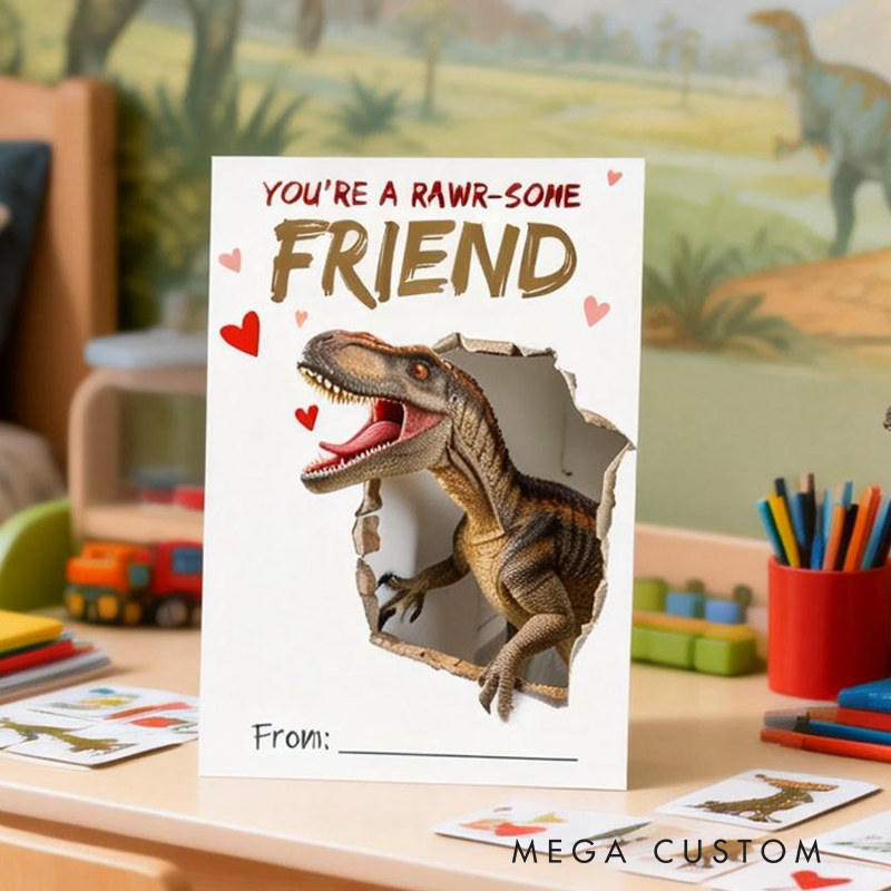 Personalized Dinosaur Valentines Kids Classroom Exchange Cards Valentines Gifts