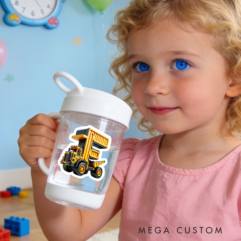 Personalized Cute Construction Vehicles Waterproof Stickers with Name Gift Decor Party Favors for Kids
