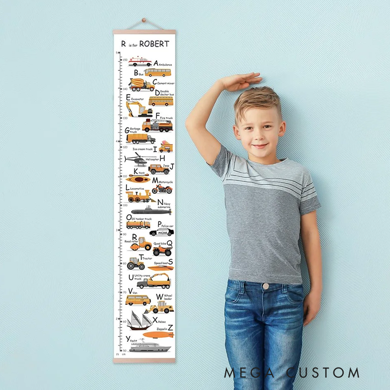 Personalized Alphabet Vehicle and Dinosaur Height Growth Chart for Kids