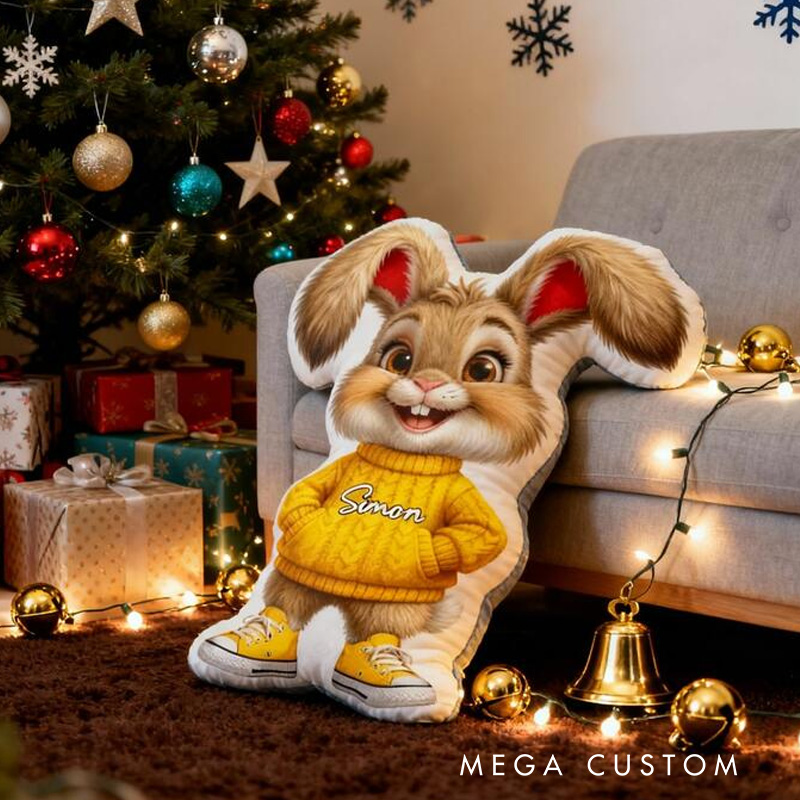 Personalized Bunny Theme Custom Name Cute Rabbit Wearing Yellow Sweater Style 3D Print Pillow